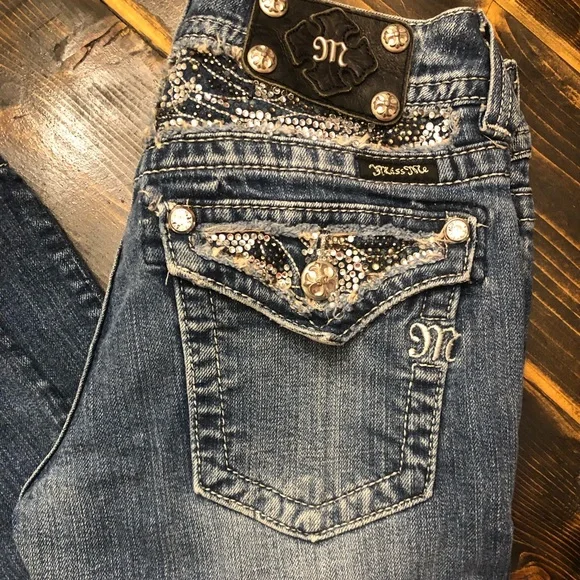 Miss Me Jeans Bling Rhinestones Crystal Studs Boot Cut JP5124B7 SZ 27 Inseam 34 - Picture 6 of 11